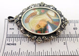 .800 Silver Hand Painted Portrait Pin / Pendant (#J3421)