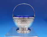 Watson Sterling Silver Sugar Basket with Swing Handle Cobalt Liner #7503