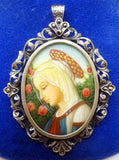 .800 Silver Hand Painted Portrait Pin / Pendant (#J3421)