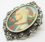 .800 Silver Hand Painted Portrait Pin / Pendant (#J3421)