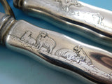Lap Over Edge Acid Etched by Tiffany Sterling Silver Roast Carving Set Cow Motif