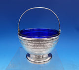 Watson Sterling Silver Sugar Basket with Swing Handle Cobalt Liner #7503