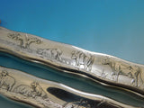 Lap Over Edge Acid Etched by Tiffany Sterling Silver Roast Carving Set Cow Motif
