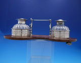 Goodnow and Jenks Sterling Silver Inkwell w/ Glass Inlaid Wood c.1893-1905 #4325