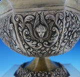 Colonial India Silver Bowl on Pedestal Base Vermeil w/Faces Fruit Flowers #3871