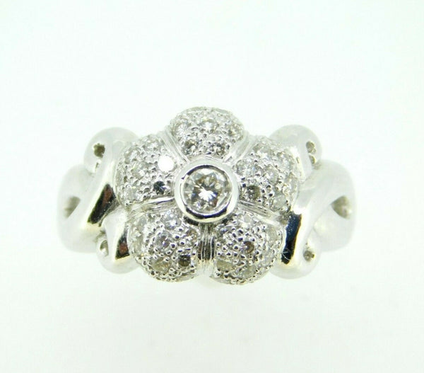 18k White Gold Genuine Natural Diamond Flower Ring 3/4ct (#J1778)