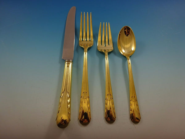 Orchid Gold by International Sterling Silver Flatware Set For 6 Service Vermeil