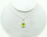 14k Gold Oval Genuine Natural Peridot Pendant with Diamonds (#J2349)