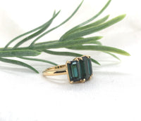 18k 3-Stone 4.5 Carat TW Genuine Indicolite Blue Teal Tourmaline Ring (#J7220)