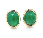 18k Yellow Gold A Grade Jadeite Jade Stud Earrings Bezel Set Jewelry (#J6684)
