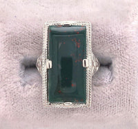 14k White Gold Filigree Art Deco Genuine Natural Bloodstone Ring (#J5785)