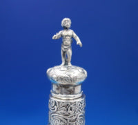 European .800 Silver Cut Crystal Decanter 3-D Child on Top w/ Men Women (#6867)