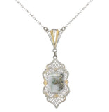 14k Gold Filigree 2.20 Carat Genuine Natural Gold Vein Quartz Pendant (#J7027)