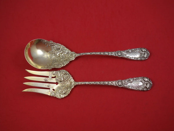 Chrysanthemum by Durgin Sterling Silver Salad Serving Set 2pc 9" Silverware