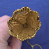 Gilt Tussie Mussie w/ Mesh Cup Mother of Pearl Shell Handle and Turquoise #J7460