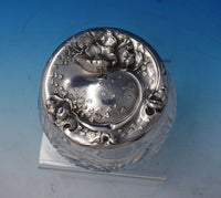 Floral by Unger Sterling Silver Powder Jar with Cut Crystal 3 1/4" Tall (#5154)