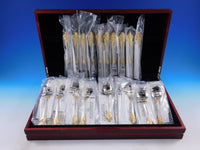 Grande Baroque Gold Accent by Wallace Sterling Silver Flatware Set 50 pc New Din