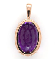 14k Rose Gold 20.56 Carat Oval Genuine Natural Amethyst Pendant (#J7229)