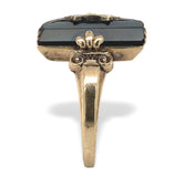 10k Yellow Gold Faceted Genuine Natural Black Onyx Ring with Diamond (#J7242)