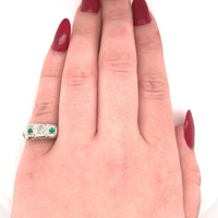 10k Gold Art Deco Genuine Natural Emerald and Diamond Filigree Ring (#J5523)