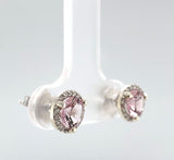 14k White Gold Genuine Natural Morganite and Diamond Halo Stud Earrings (#J6377)