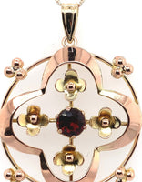 9k Yellow and Rose Gold Lavaliere Pendant with Genuine Natural Garnets (#J5697)