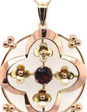 9k Yellow and Rose Gold Lavaliere Pendant with Genuine Natural Garnets (#J5697)