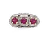 Art Deco Filigree 14k Gold Three Stone .80ct TW Genuine Natural Ruby Ring #J6390