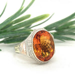 Art Deco 10k White Gold 6.90 Carat Genuine Natural Citrine Men's Ring (#J7493)