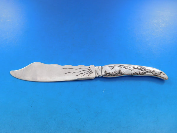 Lap Over Acid Etched by Tiffany Sterling Silver Fish Knife Shells Seaweed 7 7/8"