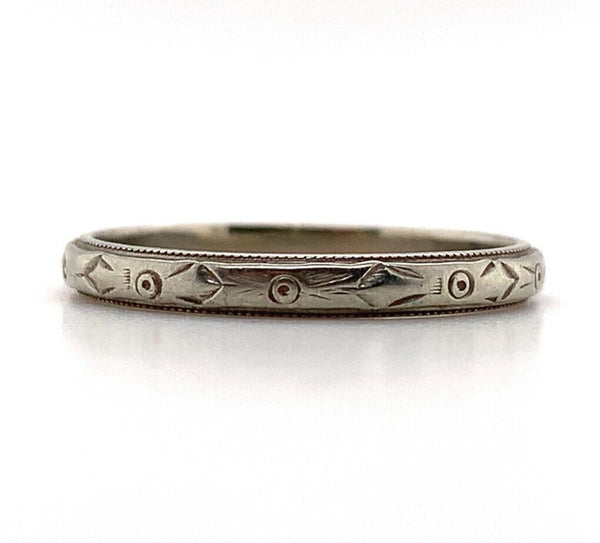 18k White Gold Wedding Band Jewelry with Geometric Design Size 7 (#J5879)