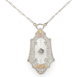 10k Gold Filigree Genuine Natural Rock Crystal Quartz Diamond Pendant (#J6655)