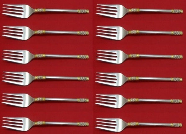 Aegean Weave Gold by Wallace Sterling Silver Salad Fork Set of 12 pcs 6 7/8"