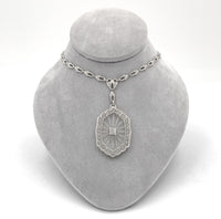 14k White Gold Filigree Genuine Natural Rock Crystal Diamond Necklace (#J6502)