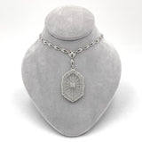 14k White Gold Filigree Genuine Natural Rock Crystal Diamond Necklace (#J6502)