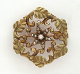 10k Yellow Gold Victorian Seed Pearl Starburst Flower Pin Jewelry (#J6274)