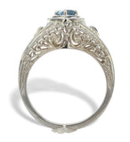 18k White Gold Filigree Deco .34ct Genuine Natural Aquamarine Ring 5 3/4 #J7559