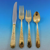 Old Maryland Engraved Gold Kirk Sterling Silver Flatware Service 12 Set Vermeil