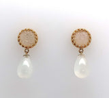 14k Yellow Gold Genuine Natural Moonstone Drop Earrings w/Carved Flowers #J5636