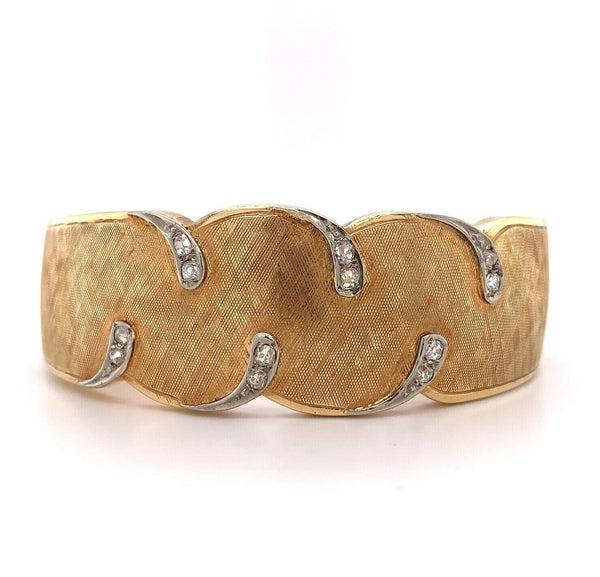 14k Gold and Genuine Natural Diamond Hinged Italian Cuff Bracelet (#J5734)