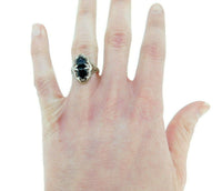 Art Deco 14k White Gold Specialty Cut Genuine Natural Onyx Filigree Ring (#J910)