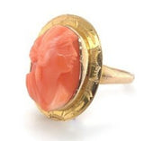 Antique Genuine Natural Coral Cameo 10k Yellow Gold Ring Size 5.75 (#J5942)