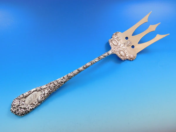 Chrysanthemum by Durgin Sterling Silver Salad Serving Fork Gold Washed 11 3/4"