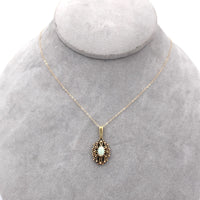 14k Gold Oval Genuine Natural Opal Pendant with Pierced Scrollwork (#J6226)