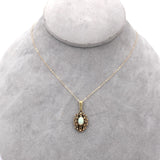 14k Gold Oval Genuine Natural Opal Pendant with Pierced Scrollwork (#J6226)