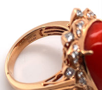 18k Gold 17.65ct Genuine Natural Ox Blood Coral Ring with .54ct Diamonds #J6179