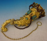 Asian Silver Gilt Tussie Mussie Posey Posy Holder w/ Garnets Turquoise (#J1244)