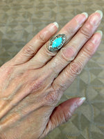 14k White Gold Art Deco Genuine Natural Turquoise Filigree Ring (#J5217)