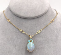 14k Gold Oval 6.24 Carat Australian Genuine Natural Opal Pendant Apatite #J6716
