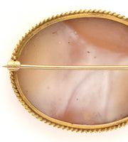 14k Yellow Gold Carved Shell Cameo Pin Brooch Chariot Pulled by Horses (#J6890)